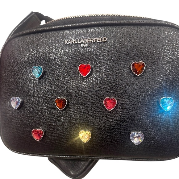 KARL LAGERFELD PARIS Maybelle Black Crossbody Bag Satchel, Rainbow Heart Accents - Picture 6 of 16
